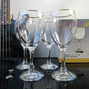 4 Wine Glasses Water Goblet with Gold Rim in Original Box Ancam Pasabahce Turkey